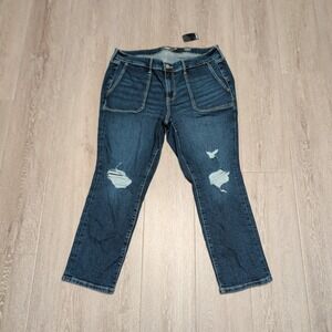 New Torrid Perfect Boyfriend Ankle Vintage Jeans 16R Distressed Blue Denim 36x26